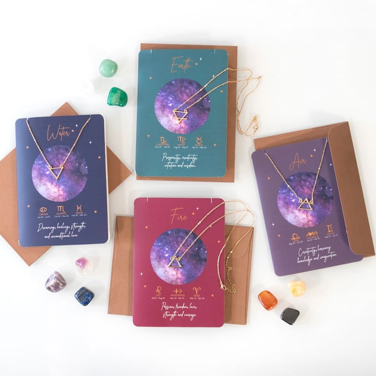 Water Element Zodiac Necklace Card - Nickel-Free Stainless Steel Jewelry with Dreaming and Unconditional Love Message