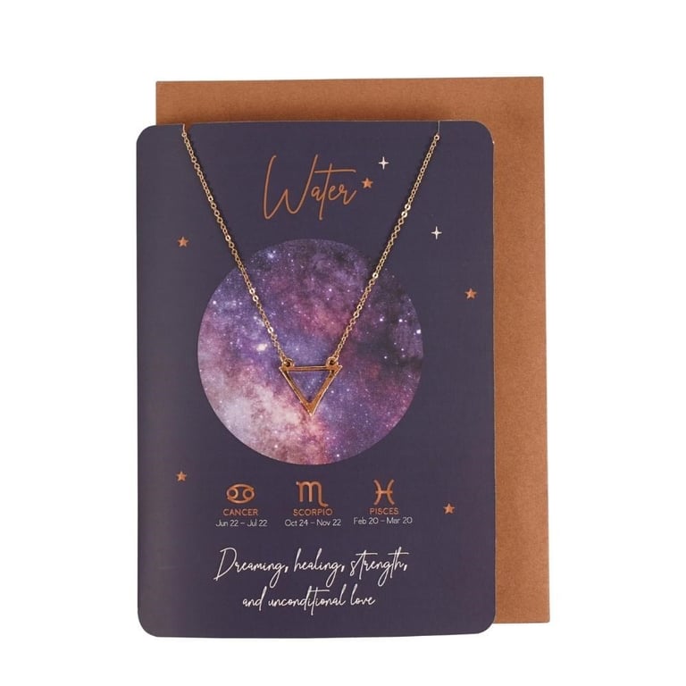 Water Element Zodiac Necklace Card - Nickel-Free Stainless Steel Jewelry with Dreaming and Unconditional Love Message