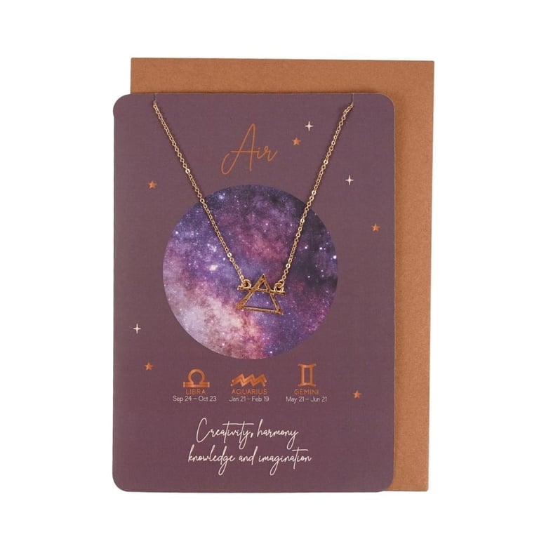 Air Element Zodiac Necklace Card - Nickel-Free Stainless Steel Jewelry with Air Signs Symbolism