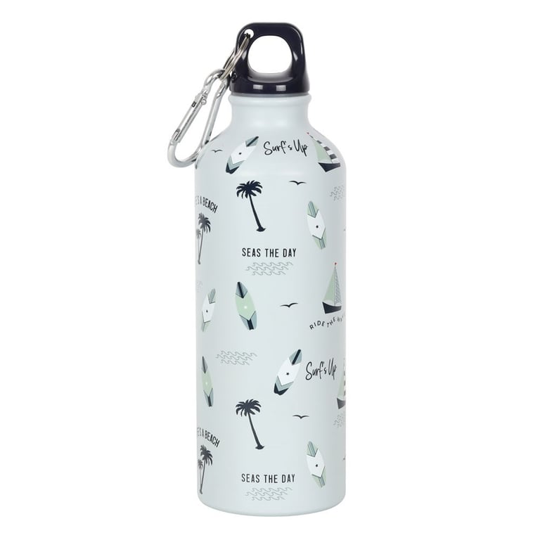 Surf s Up Nautical Metal Water Bottle - Coastal Inspired Design with Carabina Clip