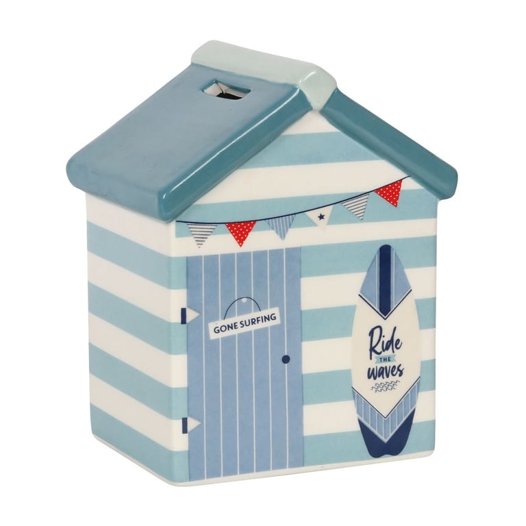 Beach Hut Ceramic Money Box - Charming Seaside Ornament and Savings Jar