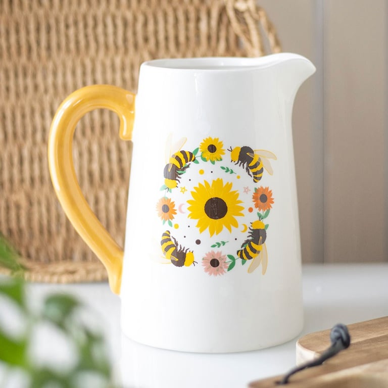 Summer Bee and Sunflower Ceramic Flower Jug - Elegant Dining Table Decoration