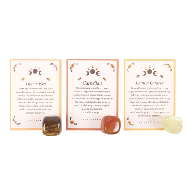 Summer Solstice Crystal Set - Empowering Meditations with Tiger s Eye, Carnelian & Lemon Quartz