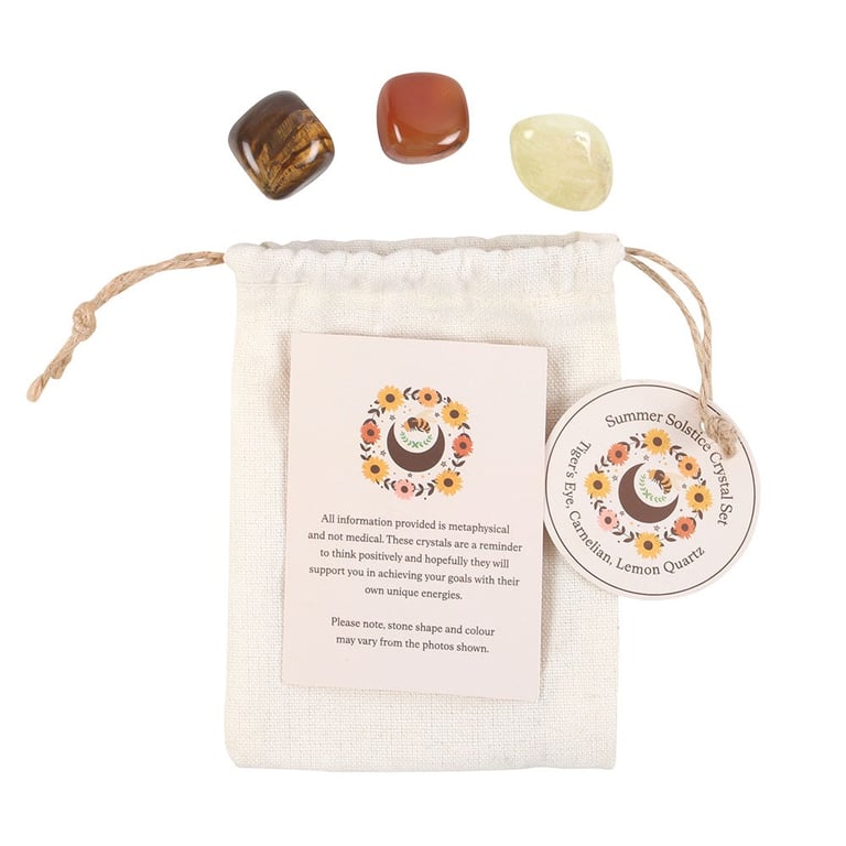 Summer Solstice Crystal Set - Empowering Meditations with Tiger s Eye, Carnelian & Lemon Quartz