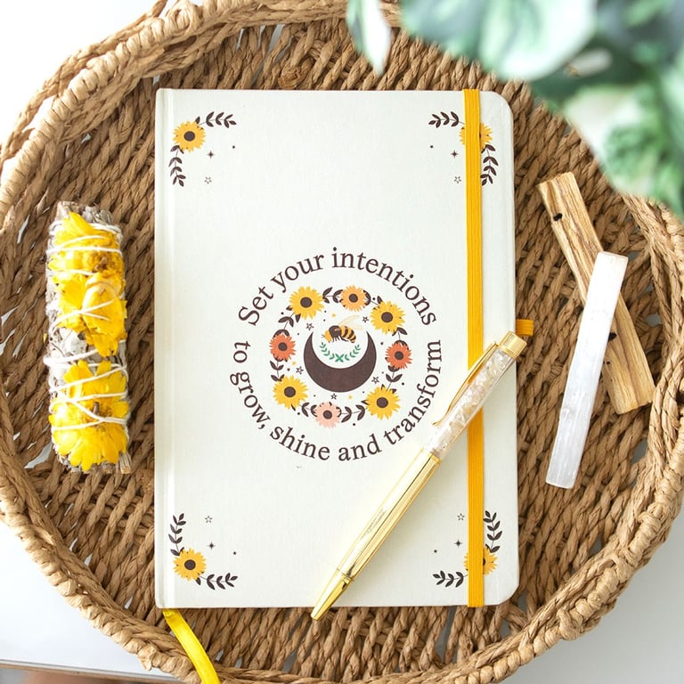 Summer Solstice Intention Journal with Citrine Pen - Manifest Your Dreams and Shine