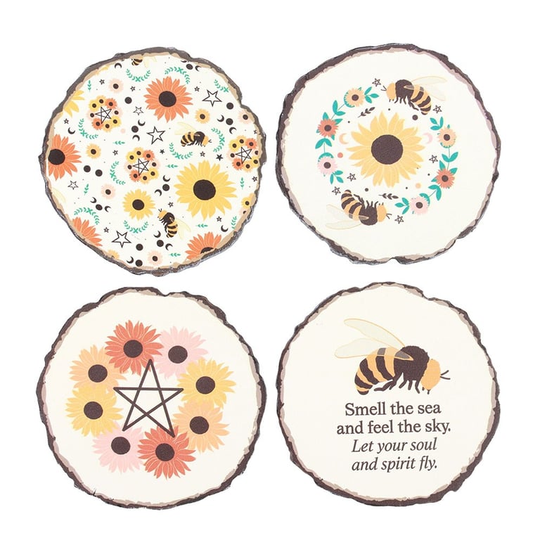 Summer Solstice Wood Slice Coasters - Natural Home Decor Set of 4