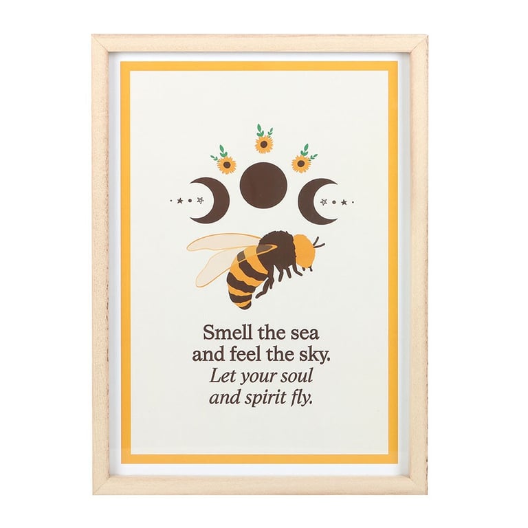 Summer Solstice Bee Framed Wall Art Print - Rustic Wooden Frame & Inspirational Text
