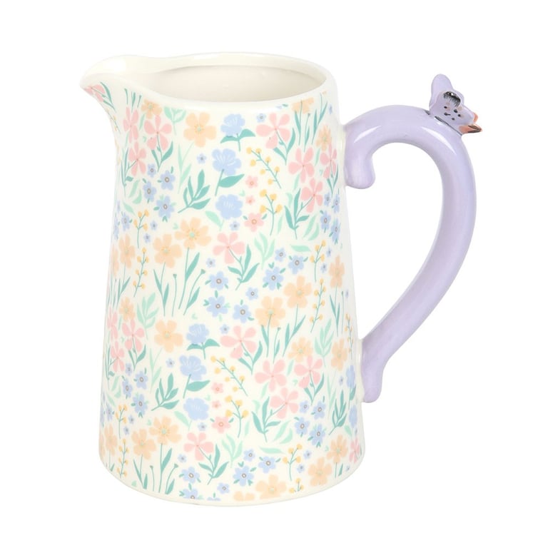 Ditsy Floral Print Ceramic Flower Jug - 1300ml Capacity, Spring Garden Decor