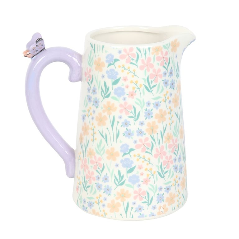 Ditsy Floral Print Ceramic Flower Jug - 1300ml Capacity, Spring Garden Decor