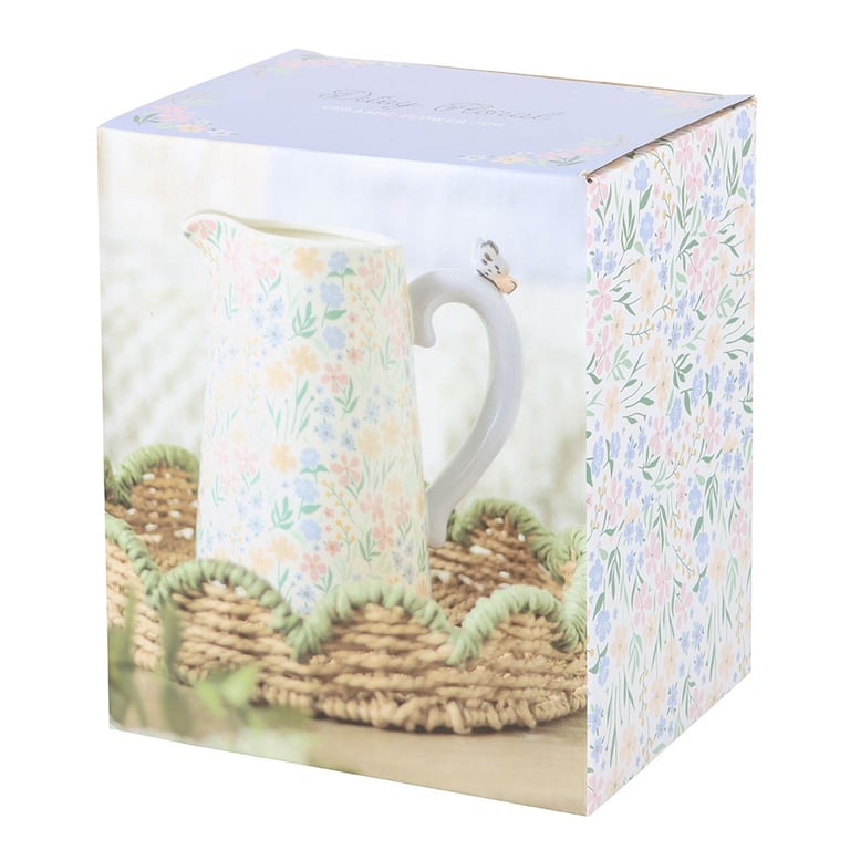 Ditsy Floral Print Ceramic Flower Jug - 1300ml Capacity, Spring Garden Decor