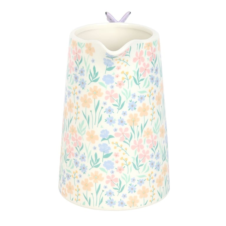 Ditsy Floral Print Ceramic Flower Jug - 1300ml Capacity, Spring Garden Decor