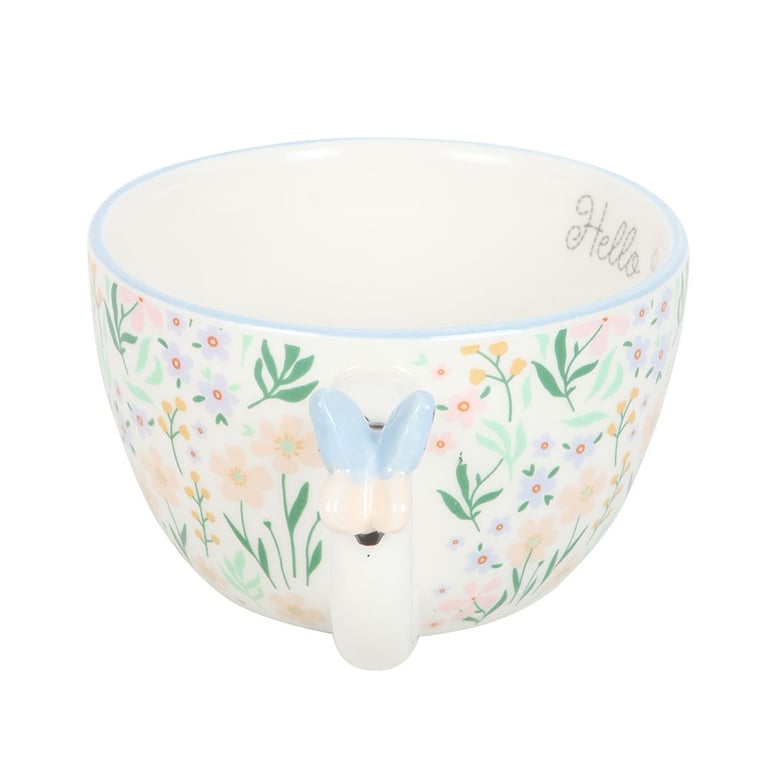 Hello Beautiful Ditsy Floral Print Ceramic Mug with Butterfly Handle