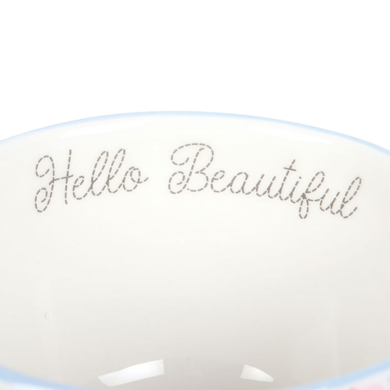 Hello Beautiful Ditsy Floral Print Ceramic Mug with Butterfly Handle
