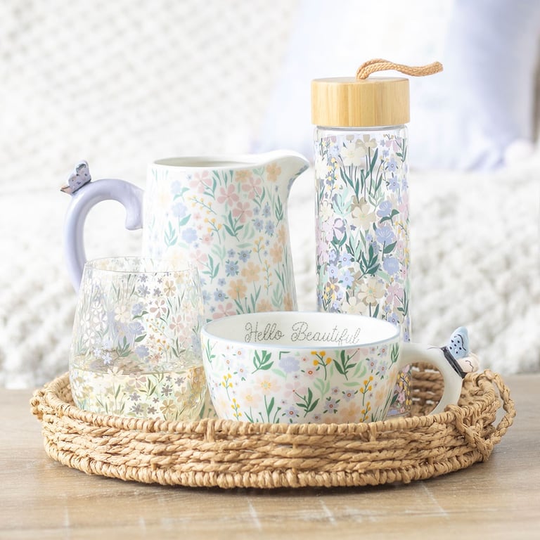Ditsy Floral Print 550ml Stemless Glass - Elegant Gift for Any Occasion