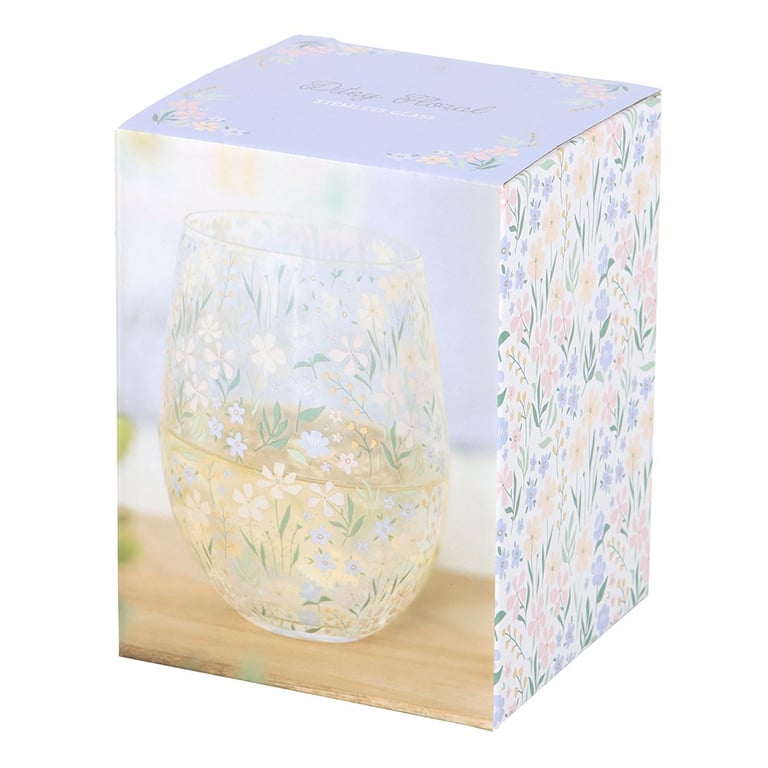 Ditsy Floral Print 550ml Stemless Glass - Elegant Gift for Any Occasion