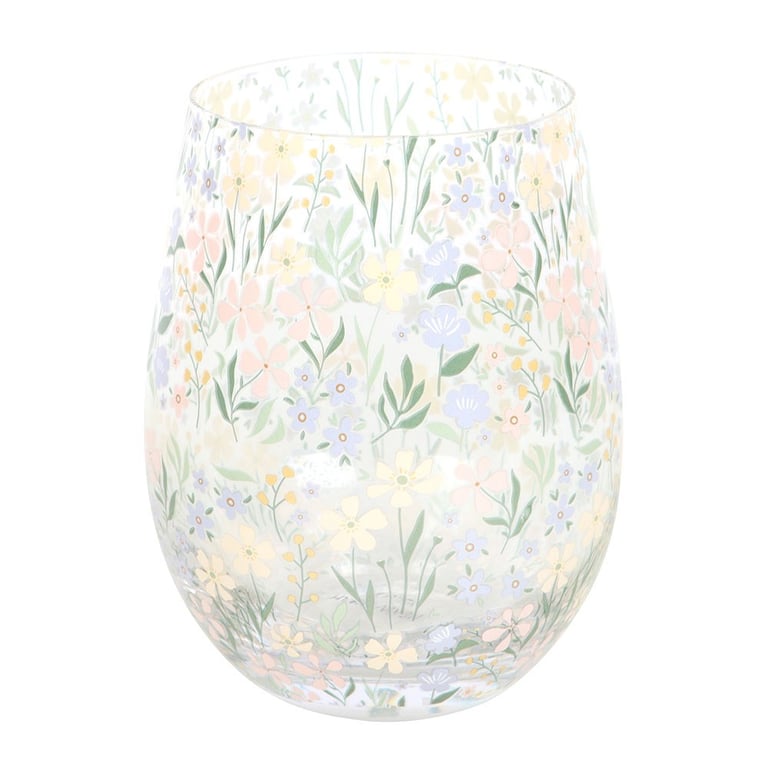 Ditsy Floral Print 550ml Stemless Glass - Elegant Gift for Any Occasion