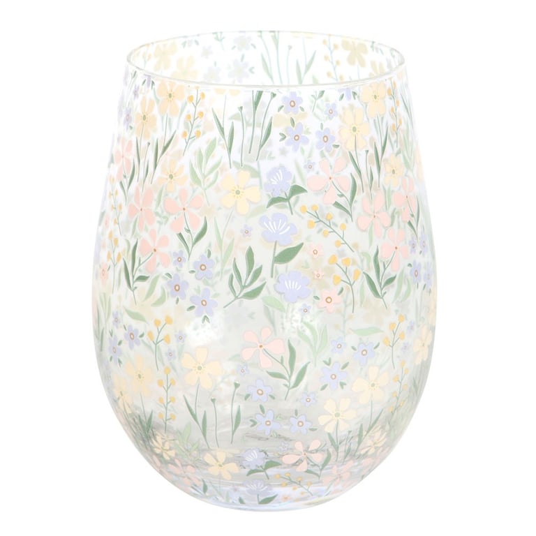 Ditsy Floral Print 550ml Stemless Glass - Elegant Gift for Any Occasion