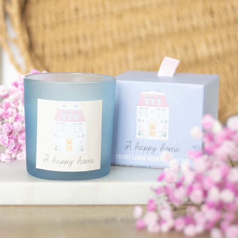 A Happy Home Fresh Linen Candle - 20 Hour Burn Time, Paraffin Wax Gift Boxed