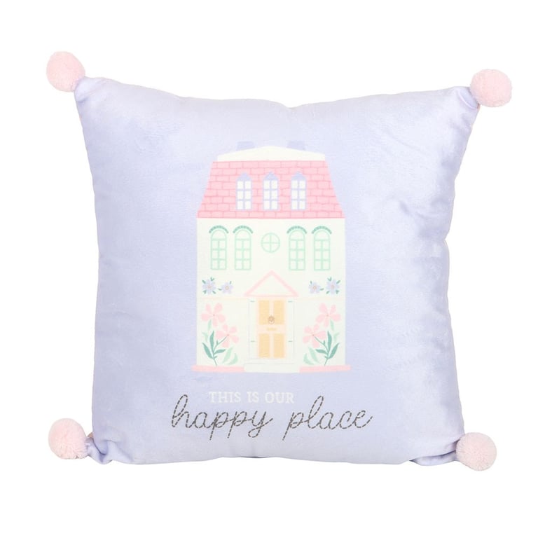 35cm Square This Is Our Happy Place Cushion - Pastel Blue & Pink Home Decor