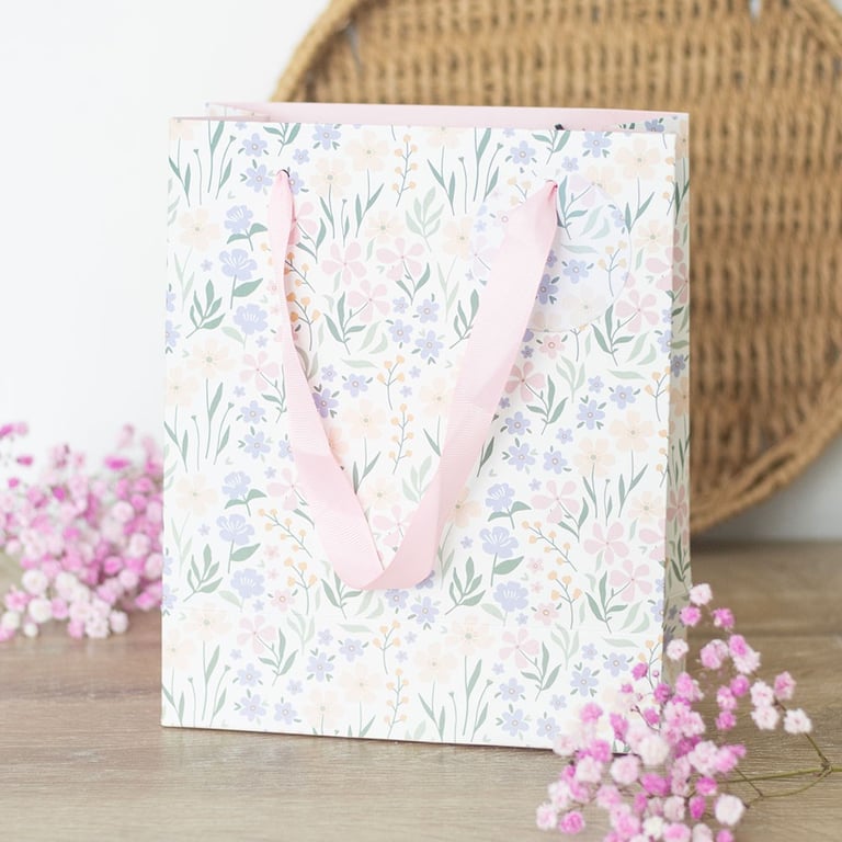 23cm Ditsy Floral Gift Bag with Interior Message and Pastel Hues
