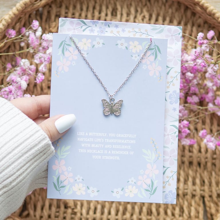 Silver Toned Butterfly Necklace & Greeting Card Gift Set