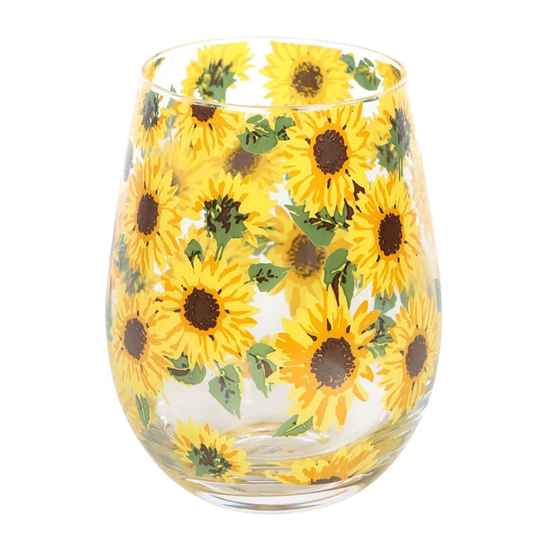 Sunflower Print 500ml Stemless Glass - Hand Wash Only Home Decor