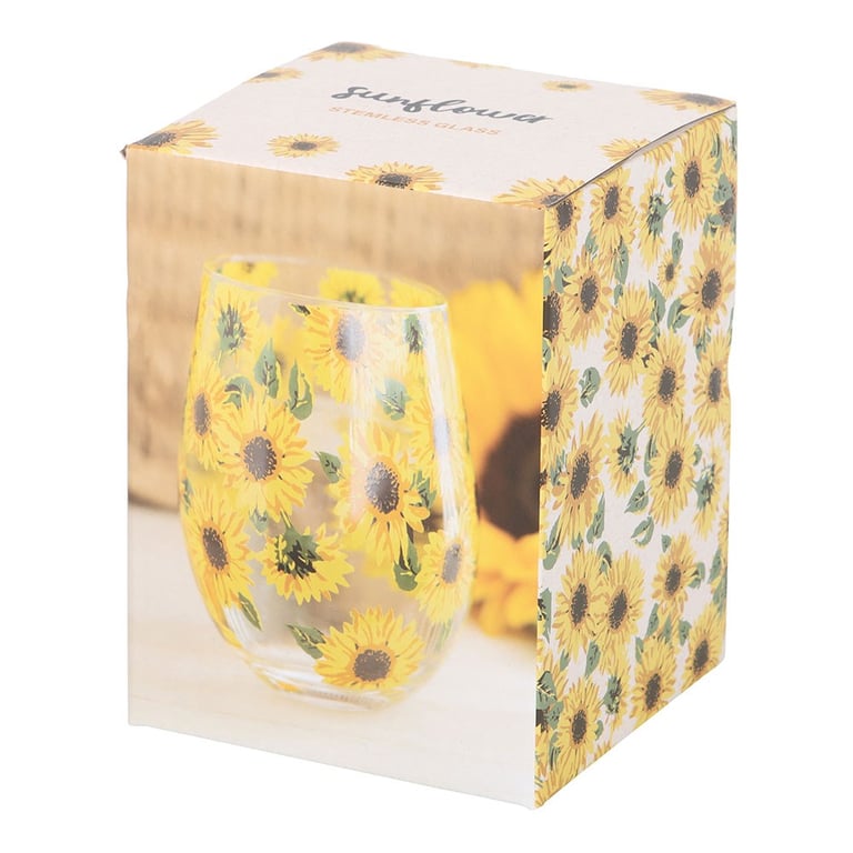 Sunflower Print 500ml Stemless Glass - Hand Wash Only Home Decor
