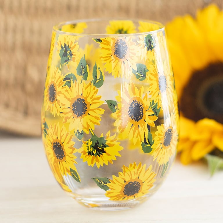 Sunflower Print 500ml Stemless Glass - Hand Wash Only Home Decor