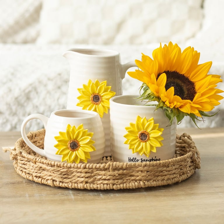 Hello Sunshine Ceramic Plant Pot with 3D Sunflower Design