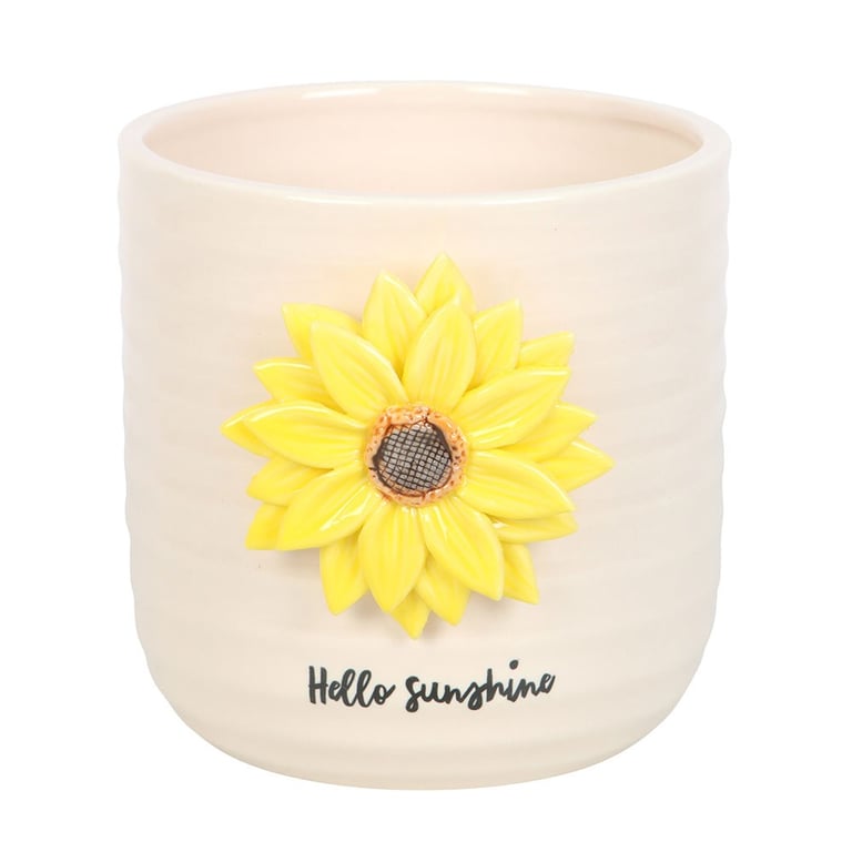 Hello Sunshine Ceramic Plant Pot with 3D Sunflower Design