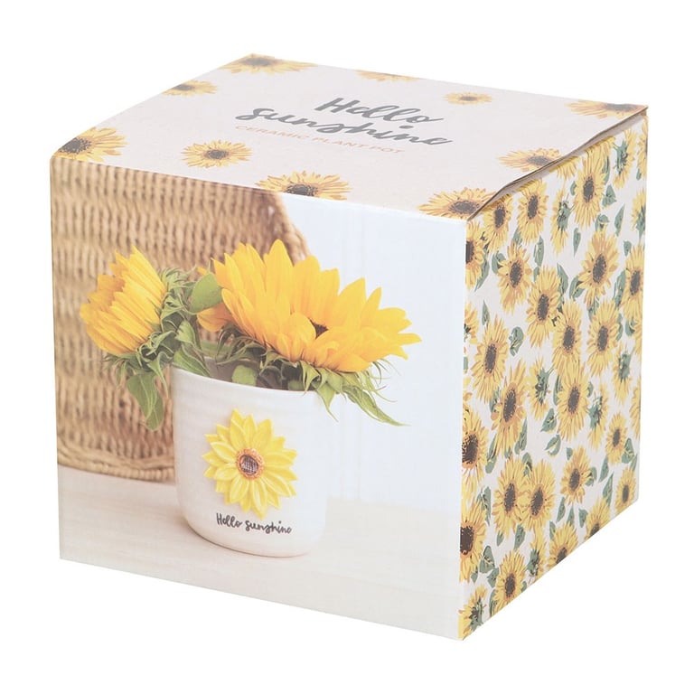 Hello Sunshine Ceramic Plant Pot with 3D Sunflower Design