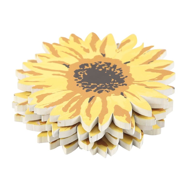 Sunflower Coaster Set - Durable MDF Summer Decor Coasters with Rustic Rope
