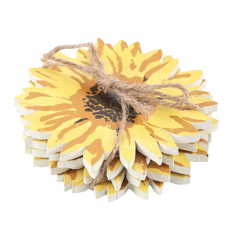 Sunflower Coaster Set - Durable MDF Summer Decor Coasters with Rustic Rope