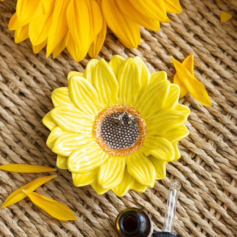 Ceramic Sunflower Trinket Dish - Perfect Home Decor Organizer