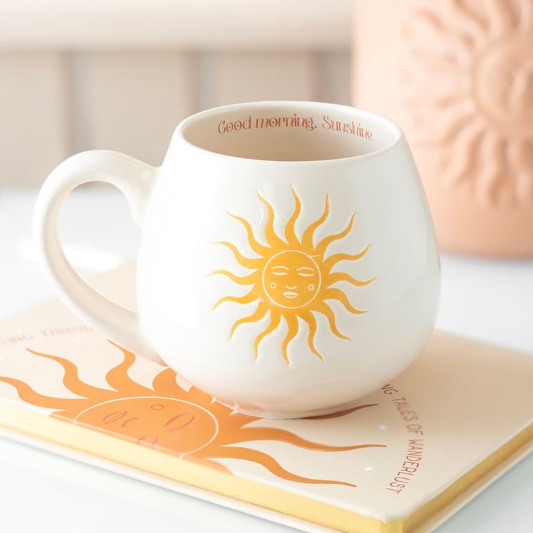 Good Morning, Sunshine Rounded Mug - Uplifting 500ml Ceramic Boho Sun Design Mug