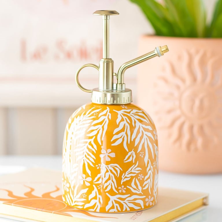 Summer Leaf Print Ceramic Plant Mister - 400ml Water Capacity with Gold Nozzle