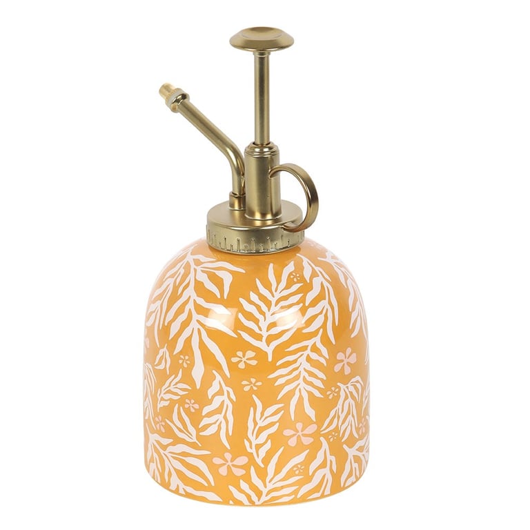 Summer Leaf Print Ceramic Plant Mister - 400ml Water Capacity with Gold Nozzle
