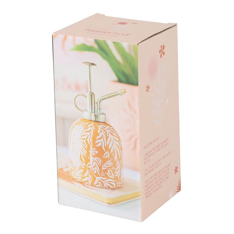 Summer Leaf Print Ceramic Plant Mister - 400ml Water Capacity with Gold Nozzle