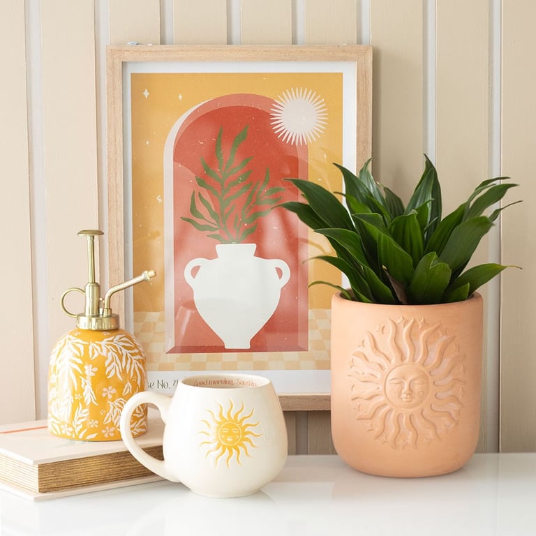 Terracotta Sun Plant Pot - Bohemian Style Embossed Design