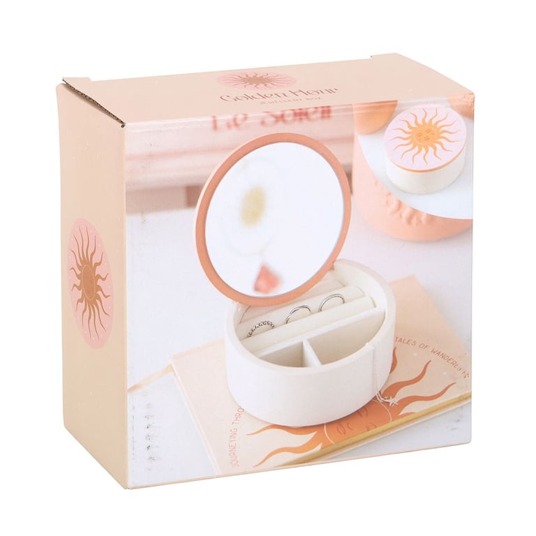 Elegant White Jewellery Storage Box - Modern Sun Design & Secure Storage