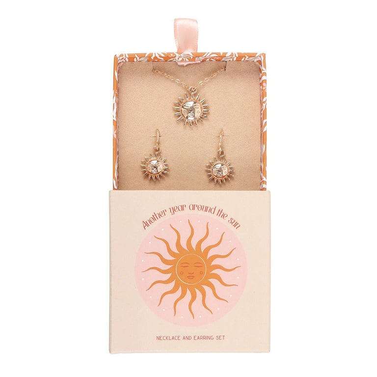 Stainless Steel Sun Earring and Necklace Set - Nickel-Free Gift Jewelry