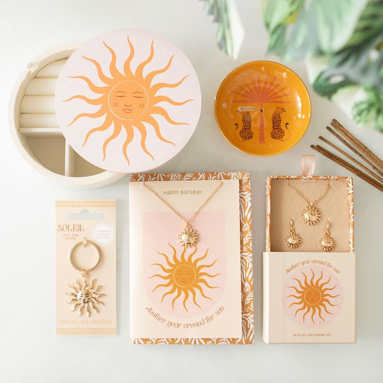Stainless Steel Sun Earring and Necklace Set - Nickel-Free Gift Jewelry