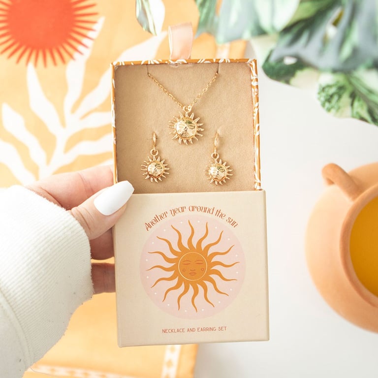 Stainless Steel Sun Earring and Necklace Set - Nickel-Free Gift Jewelry