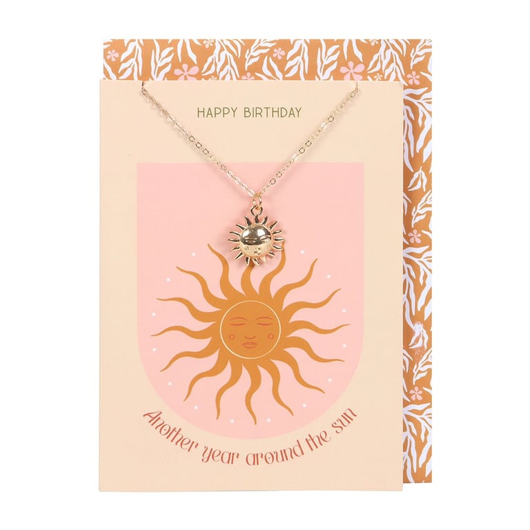 Stainless Steel Sun Necklace Set - Modern Birthday Gift with Greeting Card
