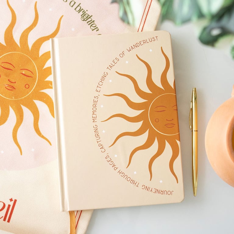 Sun Design A5 Notebook - 100 Sheets, Ribbon Divider & Perfect for Capturing Memories and Wanderlust Journeys