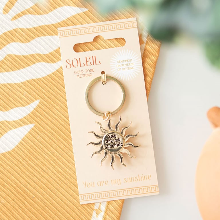 Gold Sun Keyring - Elegant Celestial Charm with You Are My Sunshine Sentiment