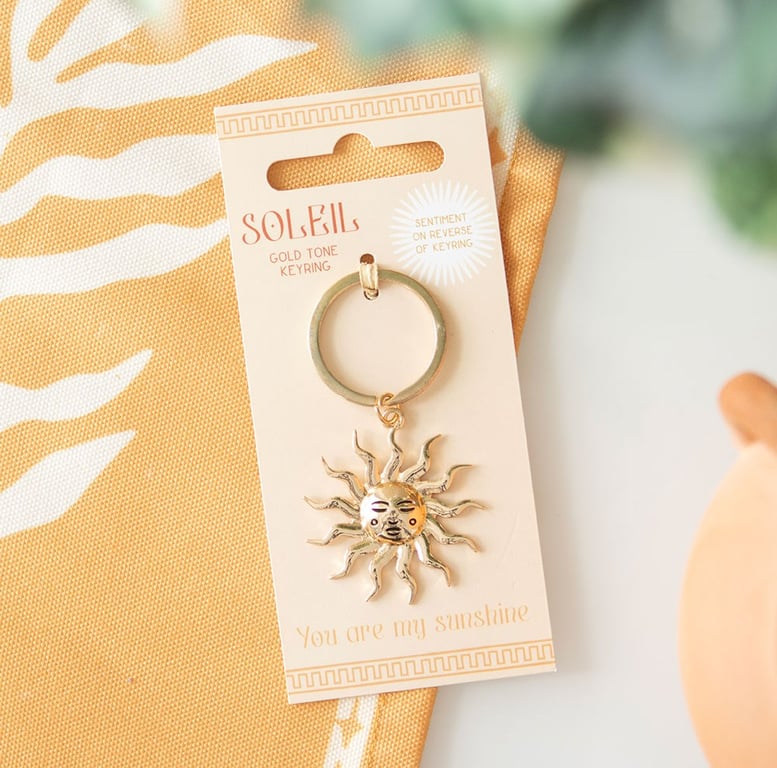 Gold Sun Keyring - Elegant Celestial Charm with You Are My Sunshine Sentiment