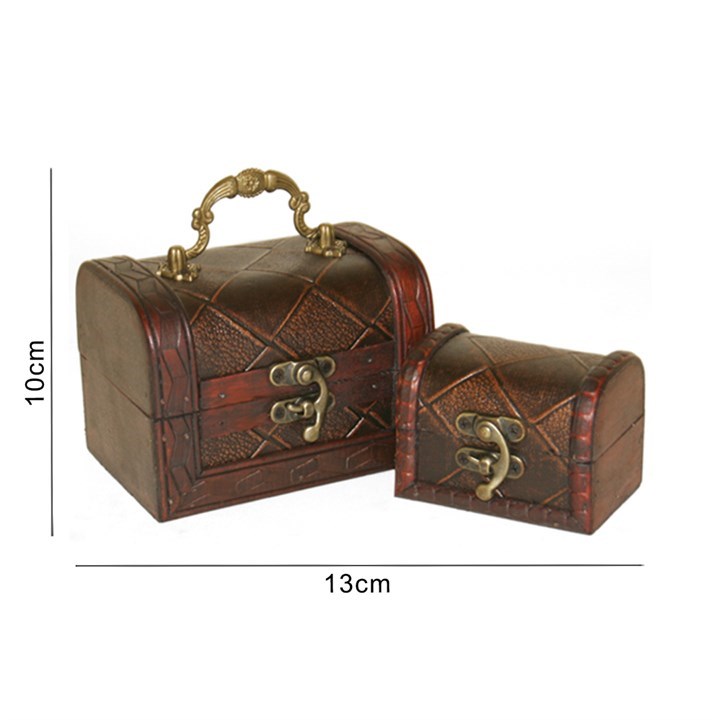 Set of 2 Diamond Design Treasure Chest Trinket Boxes - Home Decor Storage Solution