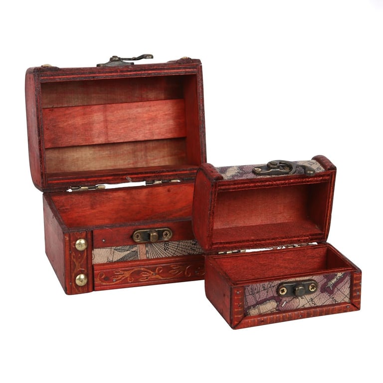 Map Design Treasure Chest Trinket Boxes Set of 2 - Decorative Home Storage