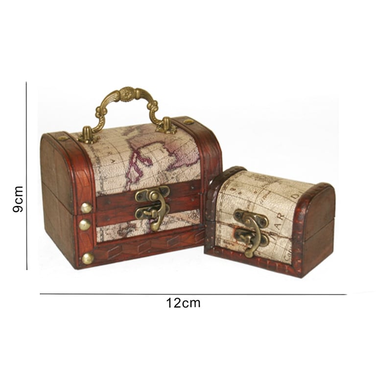 Map Design Treasure Chest Trinket Boxes Set of 2 - Decorative Home Storage